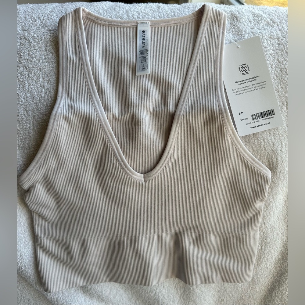 NWT ATHLETA Aurora Crop Rib Tank Veil Grey Size S Small Off White Winter White